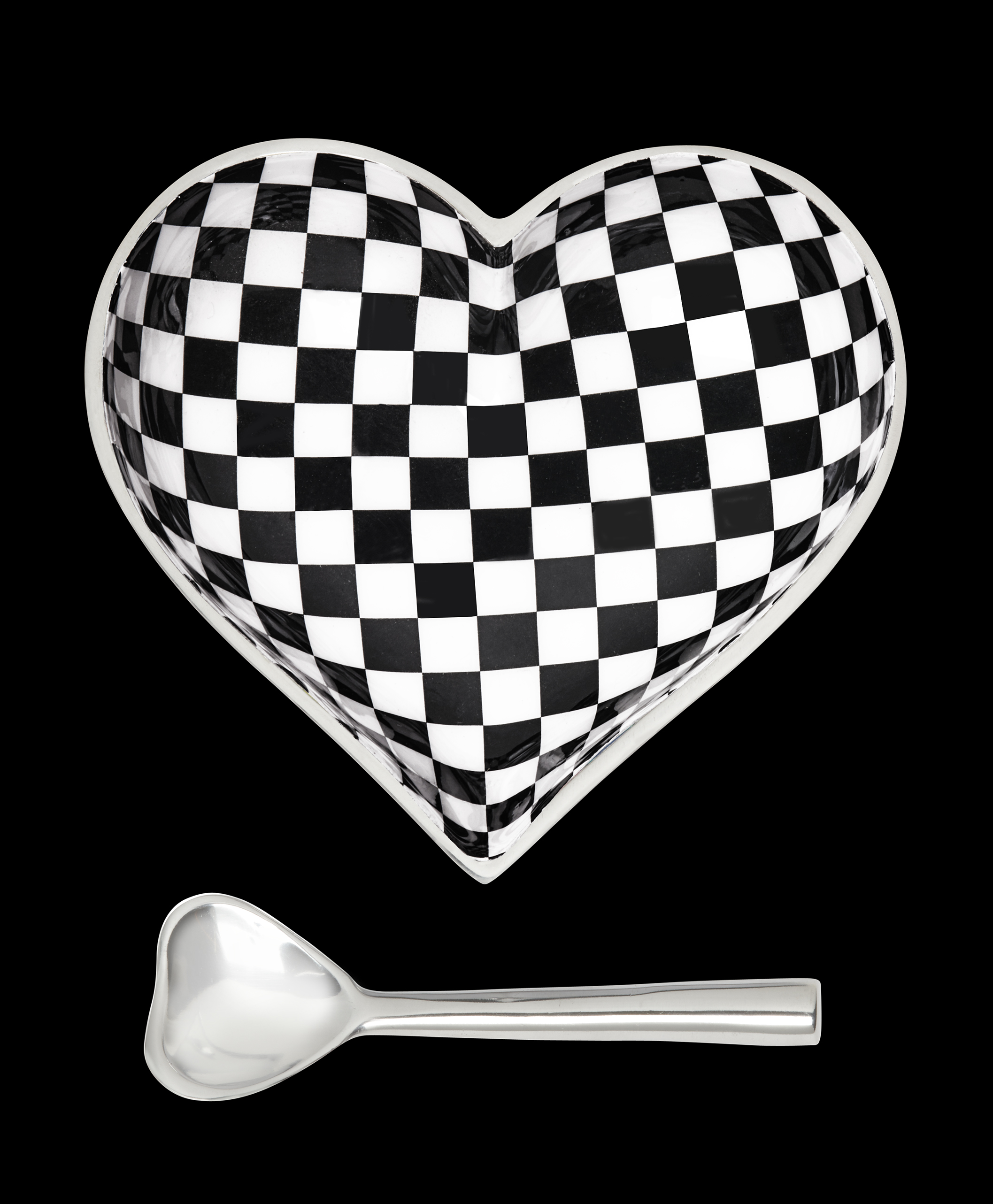 Happy Black & White Checkerboard Heart with Heart Spoon